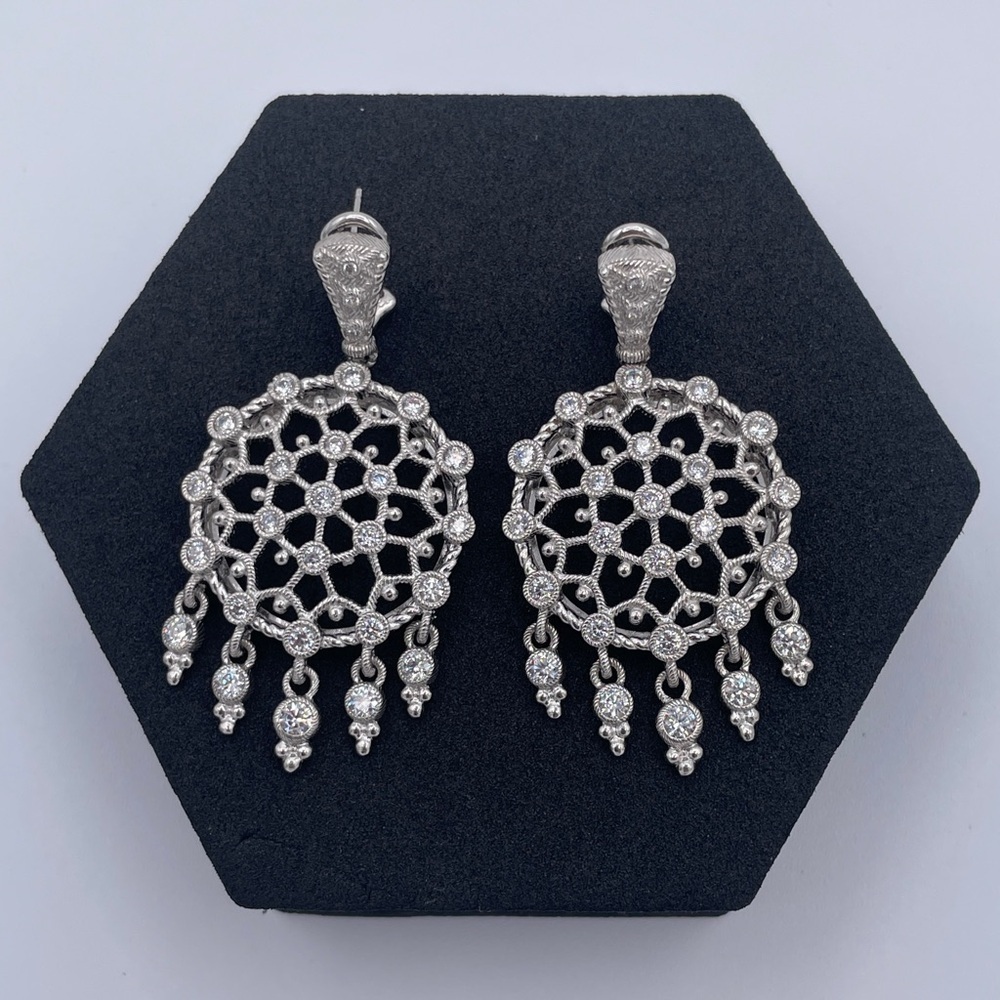 Judith Ripka 925 Sterling Silver Chandelier CZ Dangling Earrings Thailand Estate - Picture 7 of 8